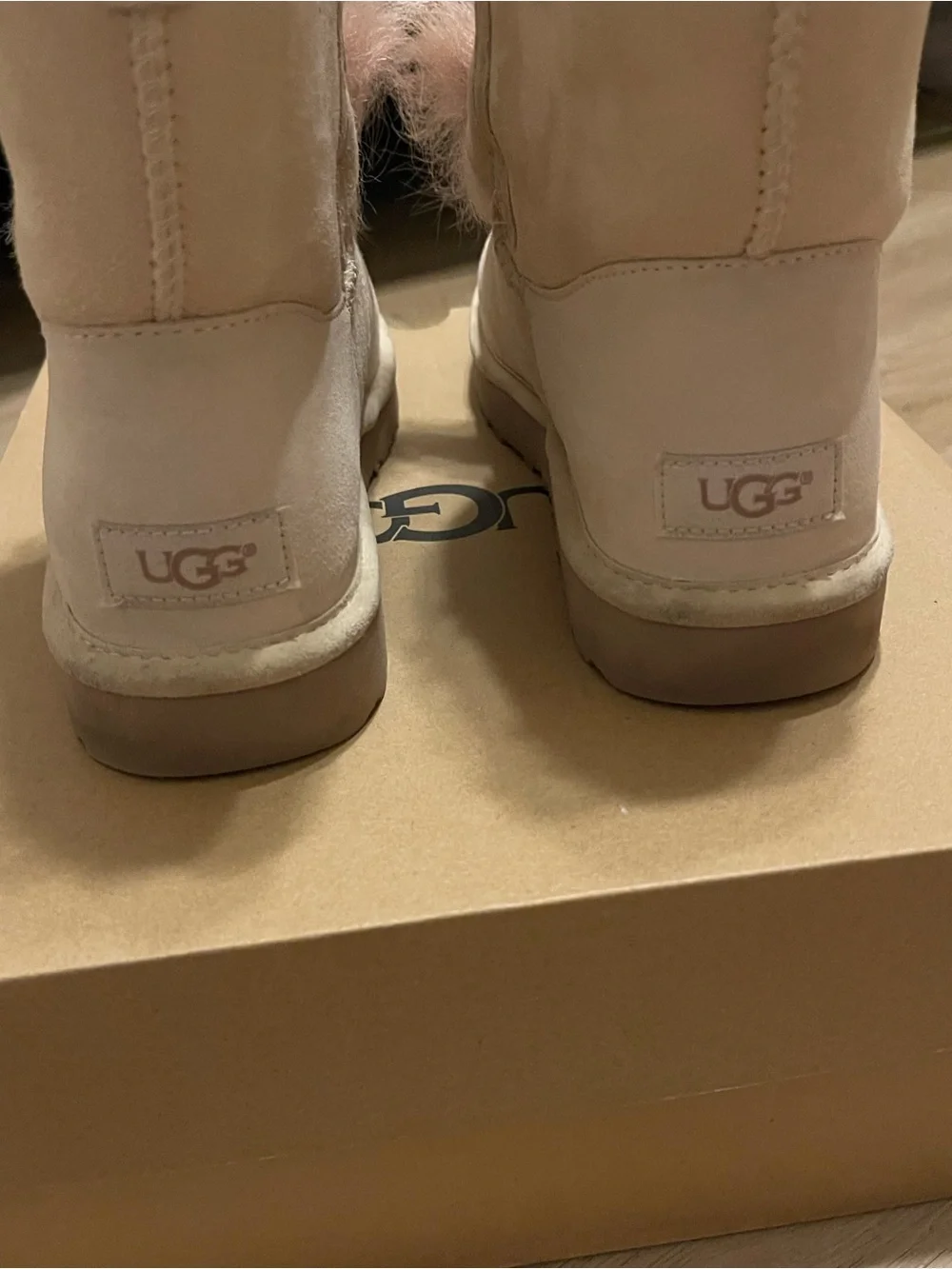 UGG Women's Cream Shearling Ankle Boots with Dusty Pink Pom